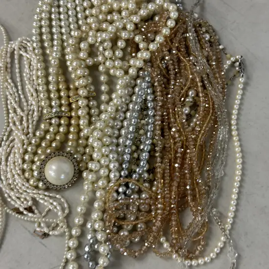 Selection of Pearl Coloured Costume Jewellery Necklaces