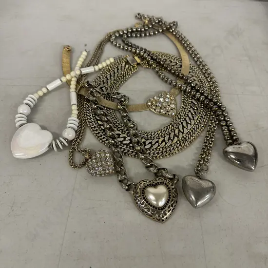 Assorted Costume Jewellery Necklaces With Love Heart Pendants Etc