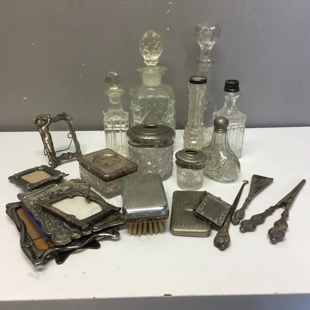 Assorted Vintage Decanters, Bottles, Photo Frames Etc Image 1++
