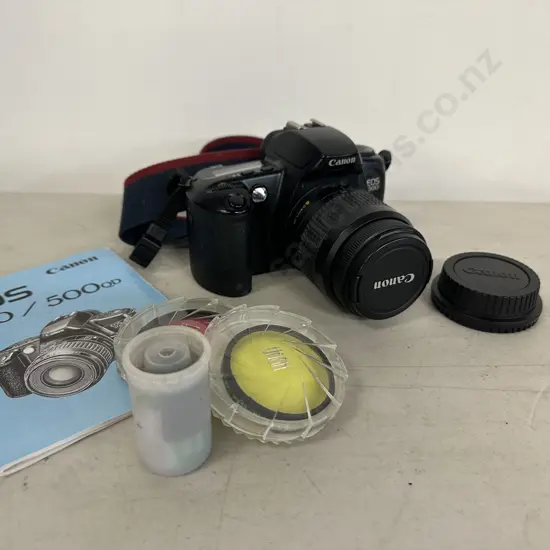 Canon EOS 500 35mm SLR Film Camera 35-80mm Lens - Black, Manual, Filters Etc