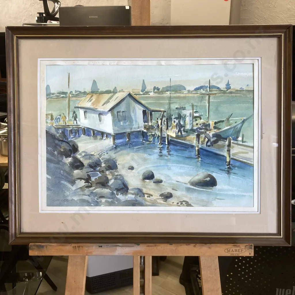 Sid Ebbett Watercolour Pilot Bay Mt Maunganui, Signed. 50 x 65cm Glazed Framed Image 1++