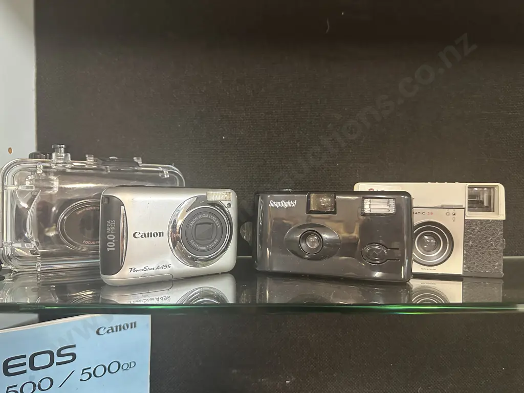Cameras - Kodak Instamatic 25 Film, Snap Sights Film Camera With Underwater Case, Canon Powershot A495 Digital Image 1++