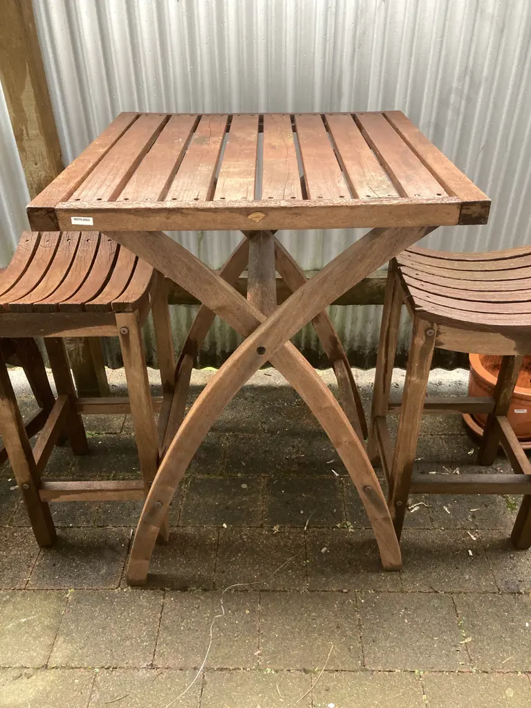 Wooden Bar Table With 4 Barstools. H98 W70 D70cm Image 1++