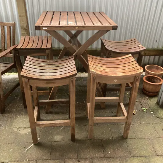 Wooden Bar Table With 4 Barstools. H98 W70 D70cm
