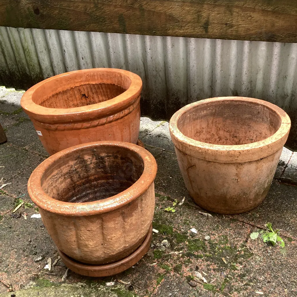 Lot of 3 Assorted Terracotta Planters Image 1++