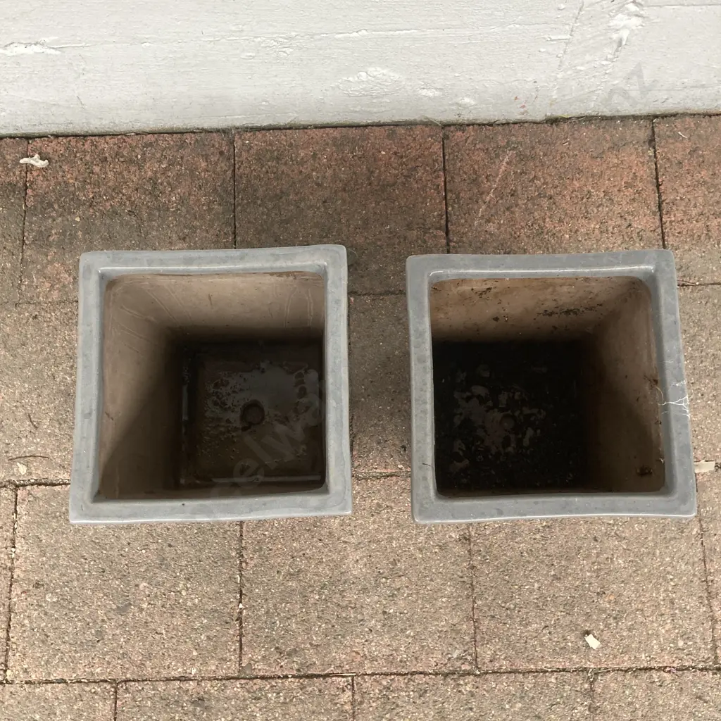 Pair of Plant Pots - Grey With Brown Stripe Pattern. 22 x 22cm Image 1++
