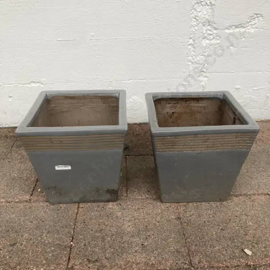 Pair of Plant Pots - Grey With Brown Stripe Pattern. 22 x 22cm