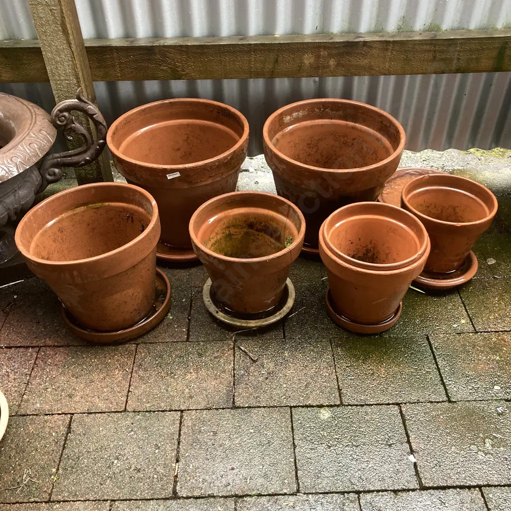 Lot of 7 Terracotta Plant Pots, Saucers ( 2 Stuck Together) Image 1++