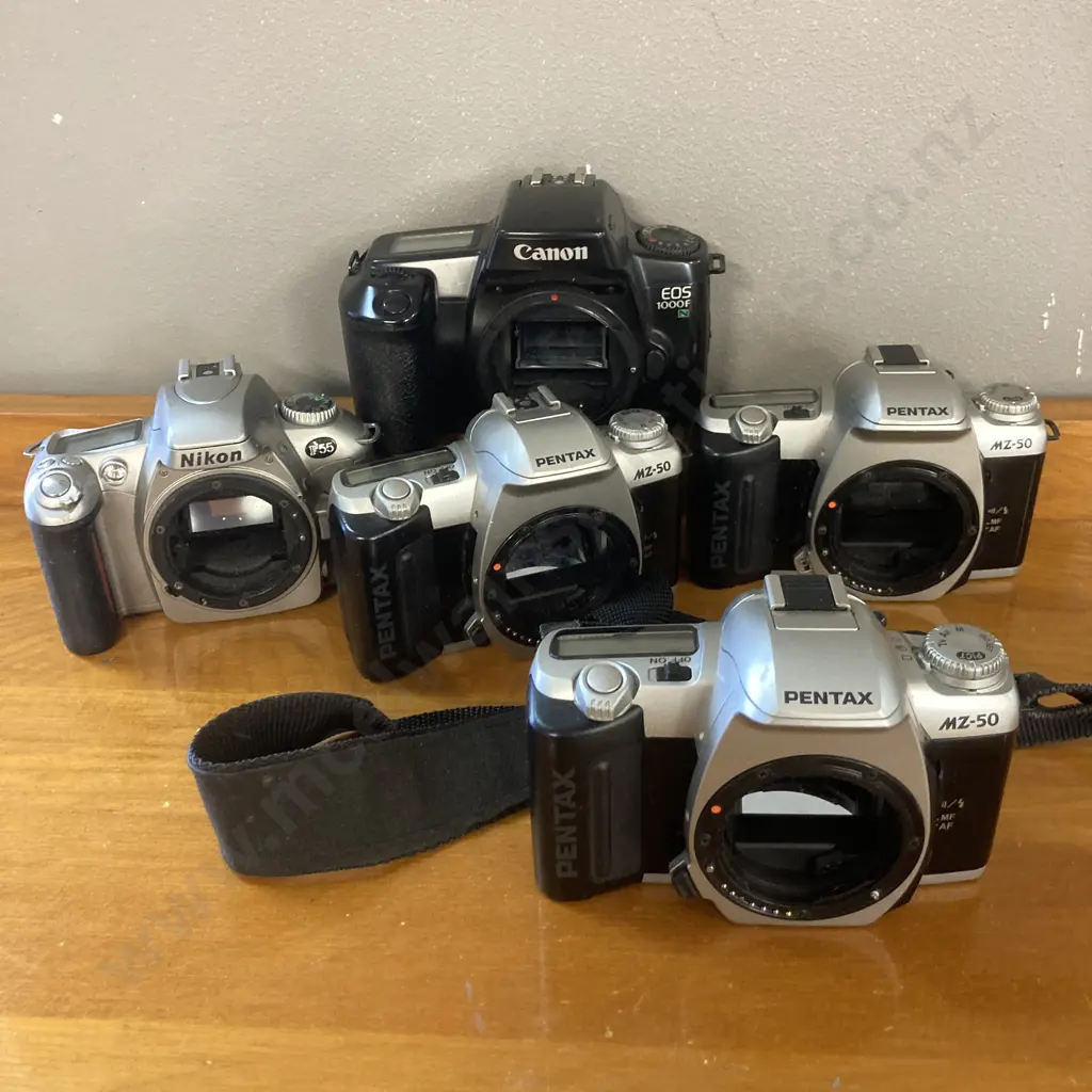 Three Pentax MZ-50 Camera Bodies, Nikon F55 & Canon EOS1000FN Camera Bodies Image 1++