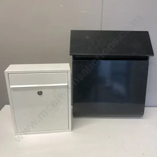 2 x Locking Wall Mount Letterboxes, One With Key, One Locked With No Key