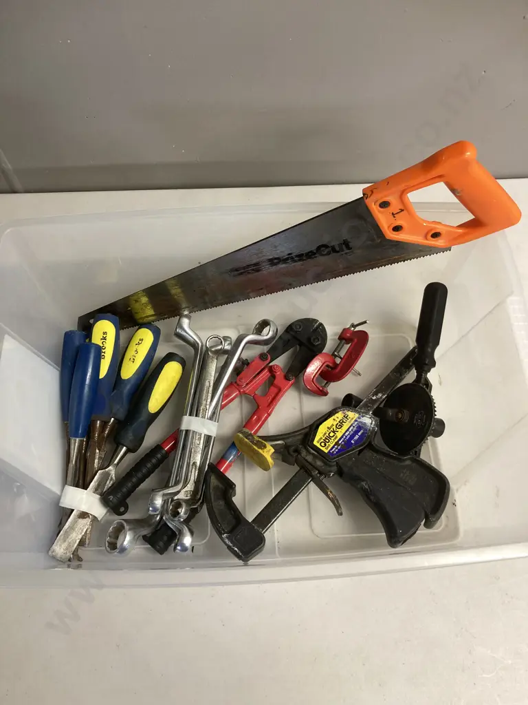Box Lot Chisels, Spanners, Bolt Cutters Etc Image 1++