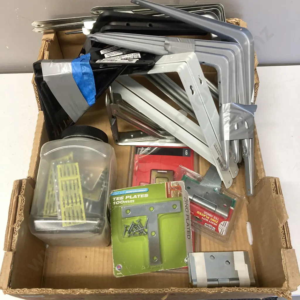 Box Lot Hardware, Shelf Brackets, Nail Plates Etc Image 1++