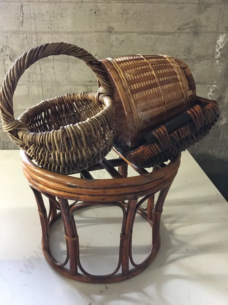 Round Cane Stool & Assorted Baskets Image 1++
