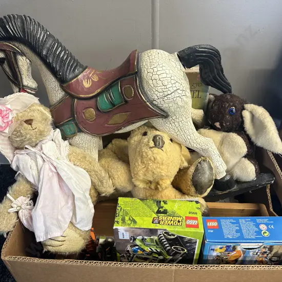 Selection Of Vintage Soft Toys, Decorative Horse (af), Lego Etc