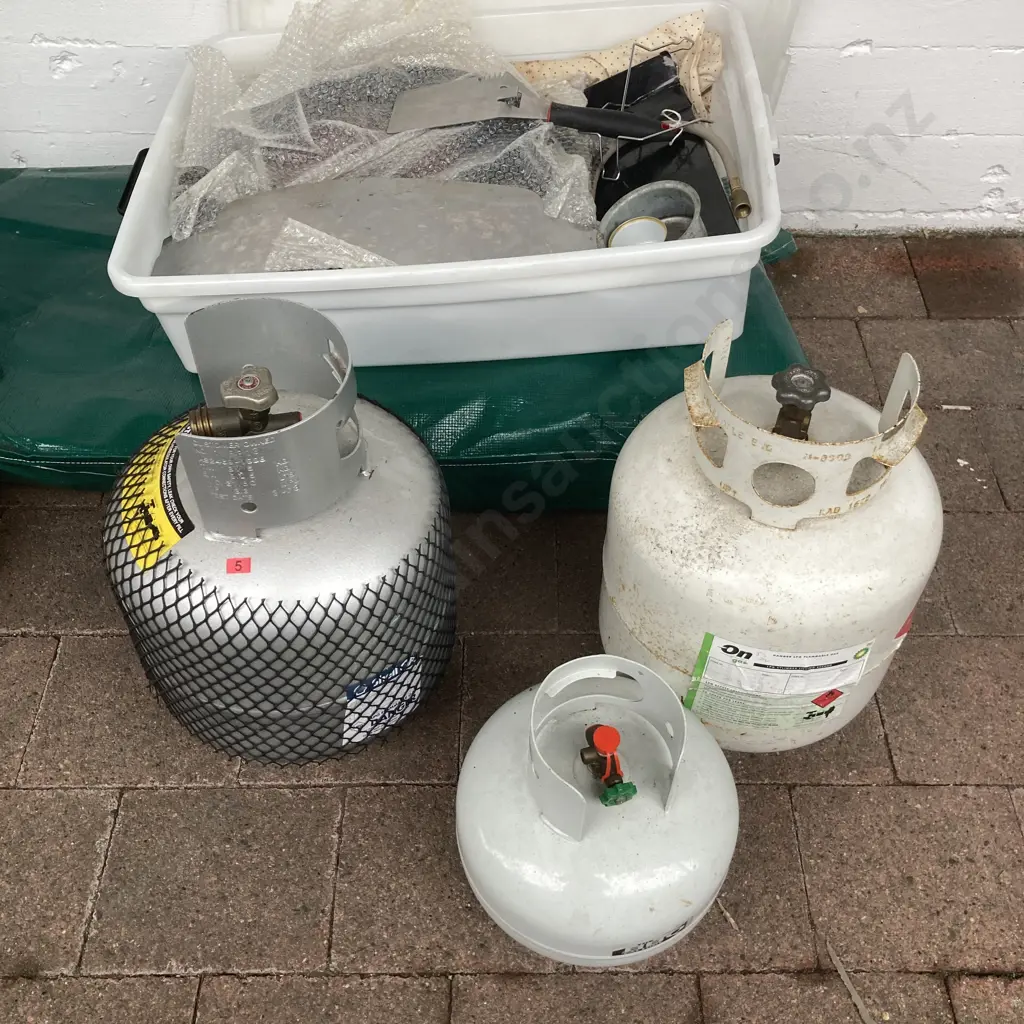 BBQ Factory Q Gas BBQ, Plastic Storage Container & 3 Gas Bottles Image 1++