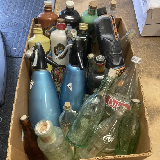 Collectors Bottles & Jars With Pair of Soda Syphons