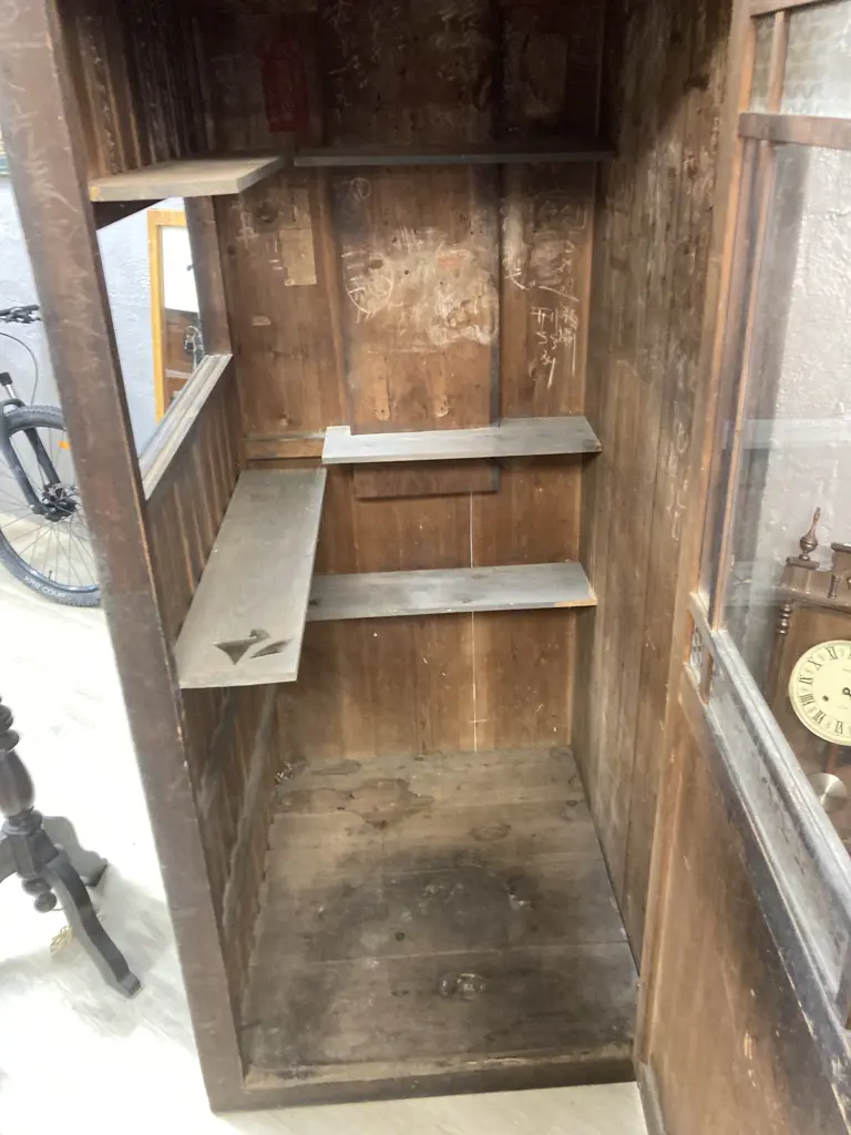 Early Japanese Telephone Box With Graffiti Inside With Door Glazed & Panelled. H175 W82 D86cm Image 1++