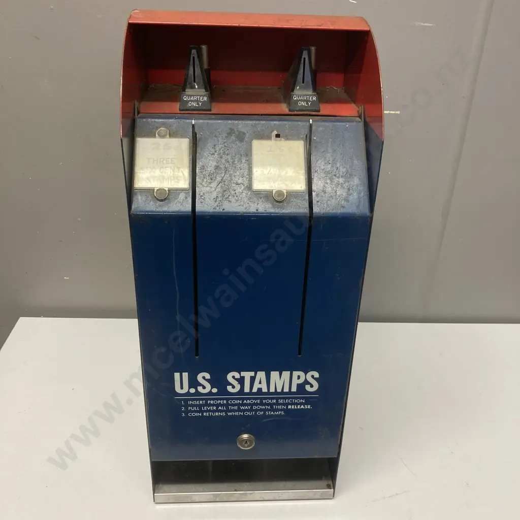 Vintage Selectra Postage Vendor Model S67, USA Postage Stamp Coin-Op Metal Vending Machine. H57 W23 D27cm Image 1++