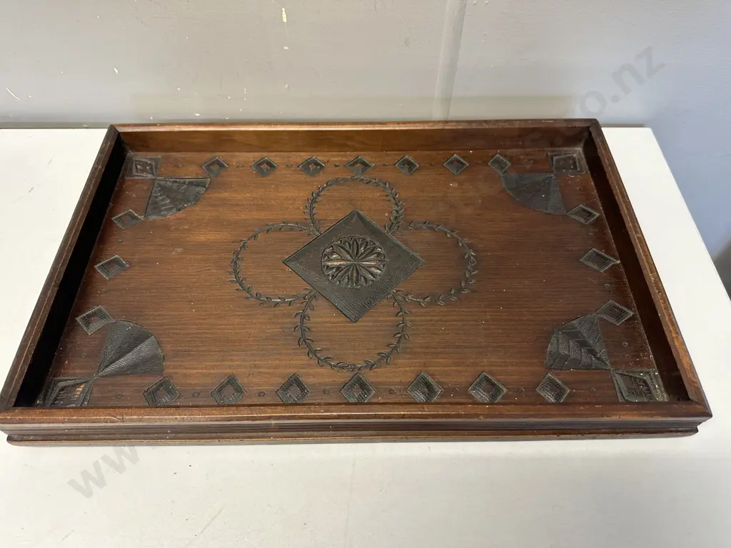 Vintage Footed Wooden Serving Tray, Carved. H6 W50 D32cm Image 1++