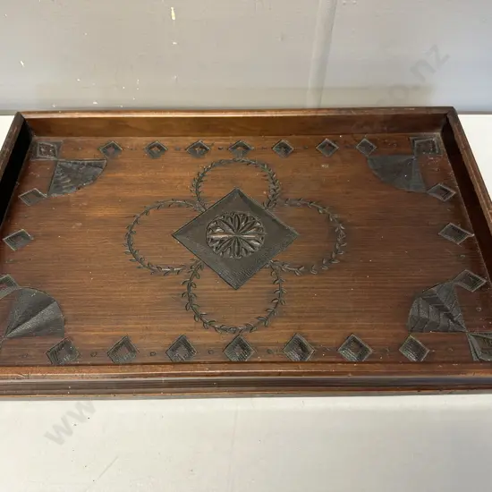 Vintage Footed Wooden Serving Tray, Carved. H6 W50 D32cm