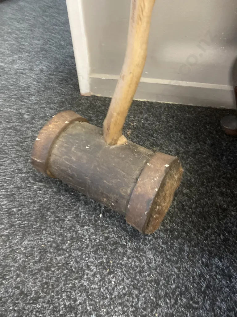 Vintage Wooden Maul With native Wood Handle. L93cm Image 1++