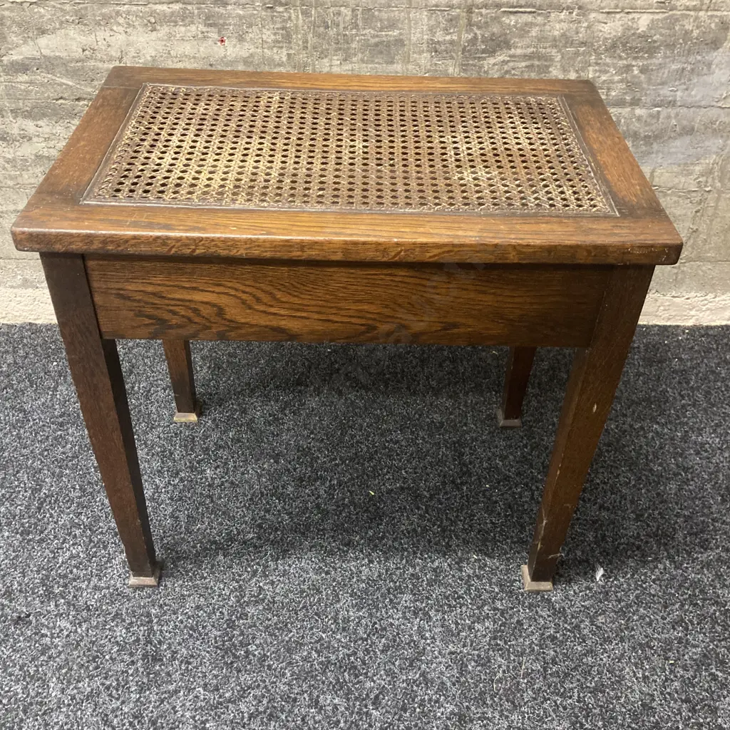 Antique Oak & Cane Single Drawer Bedside. H53 W56 D36cm Image 1++