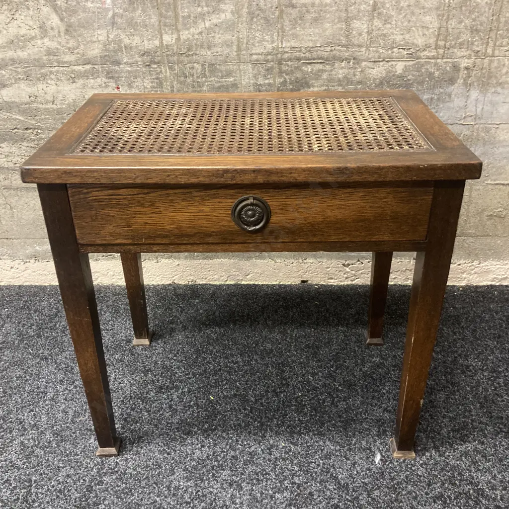 Antique Oak & Cane Single Drawer Bedside. H53 W56 D36cm Image 1++