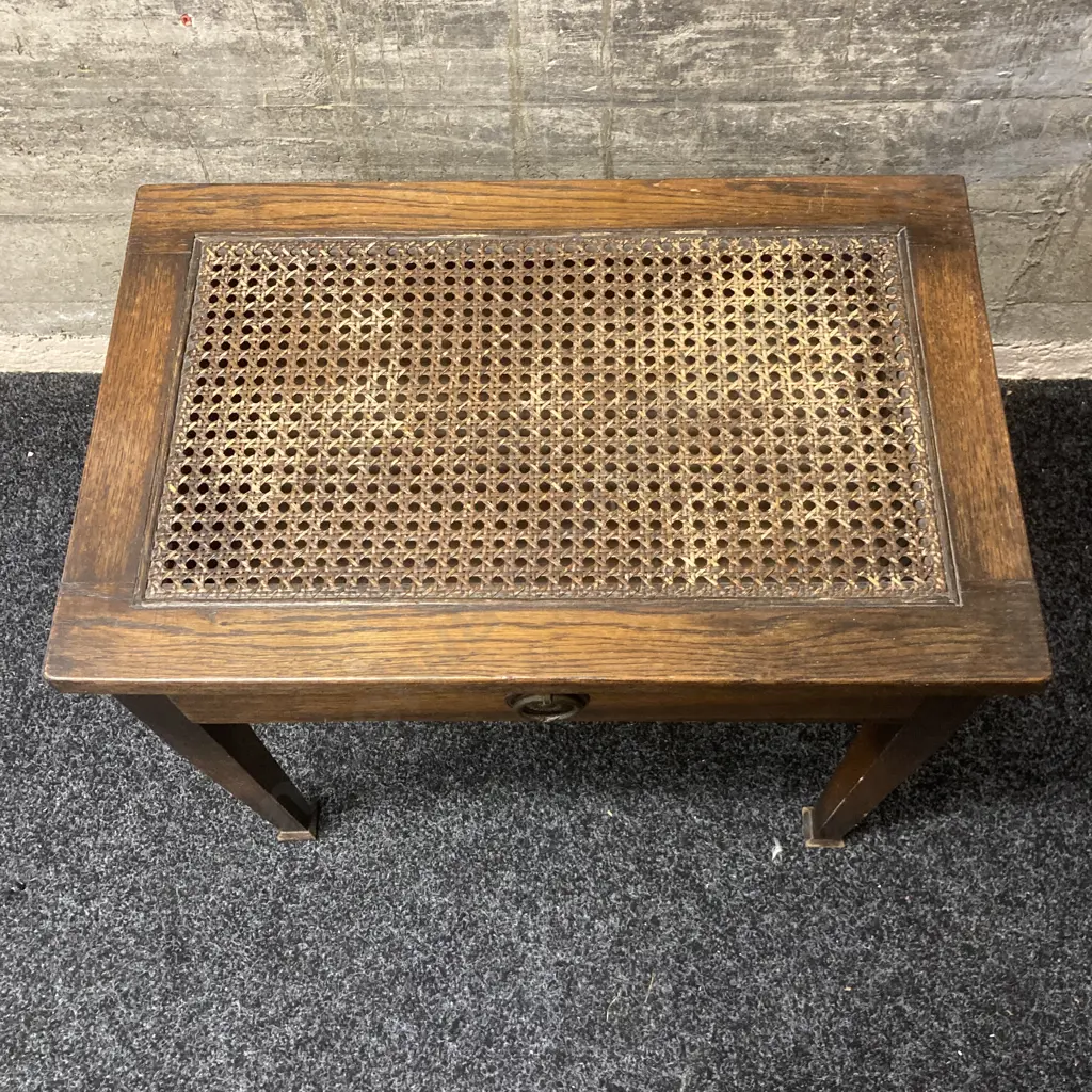 Antique Oak & Cane Single Drawer Bedside. H53 W56 D36cm Image 1++