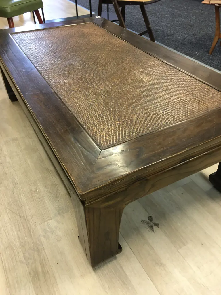 Large Chinese Opium Coffee Table with Cane Inset Top. H43 W142 D76cm Image 1++