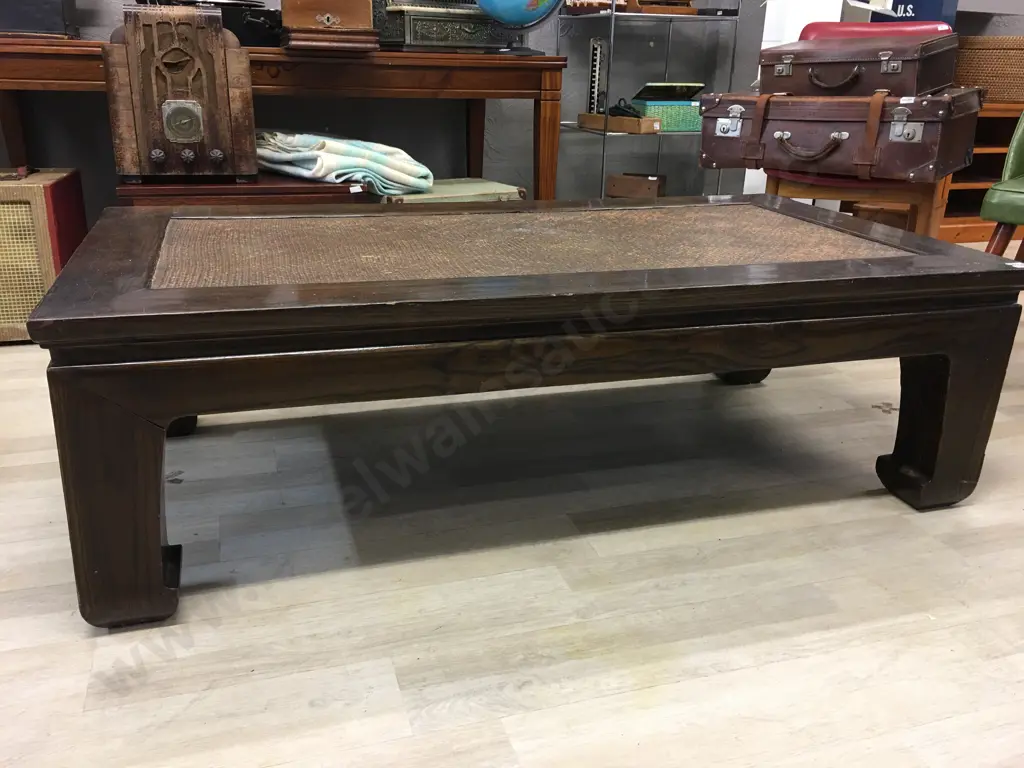 Large Chinese Opium Coffee Table with Cane Inset Top. H43 W142 D76cm Image 1++