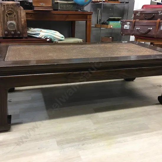 Large Chinese Opium Coffee Table with Cane Inset Top. H43 W142 D76cm