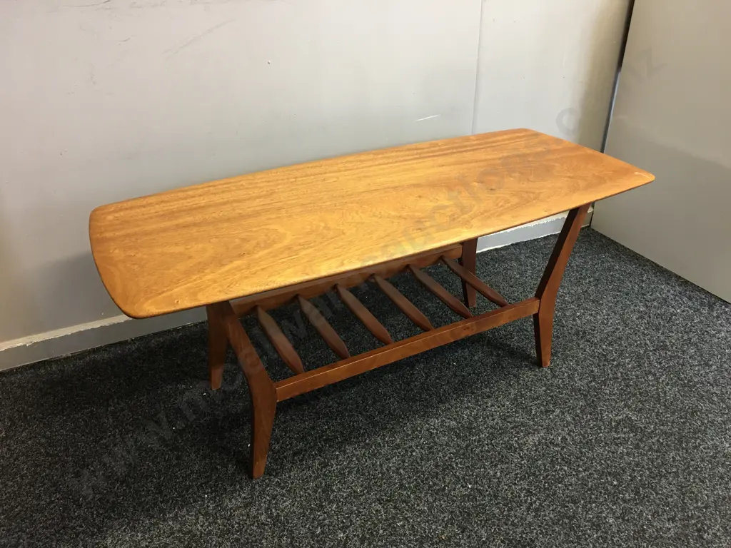 Mid Century Coffee Table With Slatted Shelf H42,W100,D43cm. Image 1++