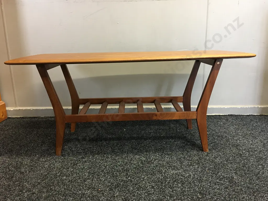 Mid Century Coffee Table With Slatted Shelf H42,W100,D43cm. Image 1++
