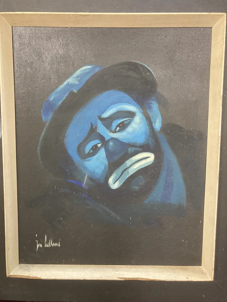 Jon Helland Crying Clown Painting On Canvas With Vintage Frame (As Found). 67 x 57cm Image 1++