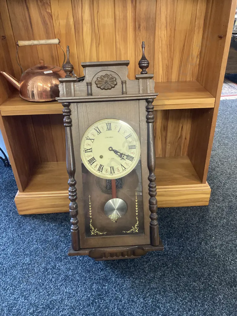 Concordia 31 Day Chiming Pendulum Wall Clock In Wood Case, With Key. H79 W34 D14cm Image 1++