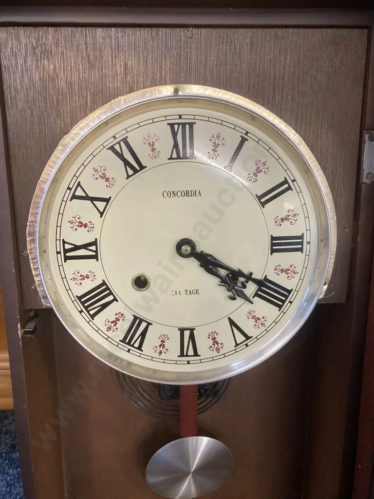 Concordia 31 Day Chiming Pendulum Wall Clock In Wood Case, With Key. H79 W34 D14cm Image 1++