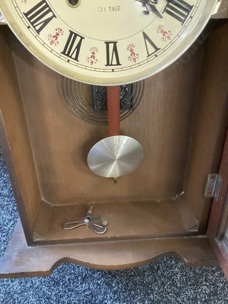 Concordia 31 Day Chiming Pendulum Wall Clock In Wood Case, With Key. H79 W34 D14cm Image 1++