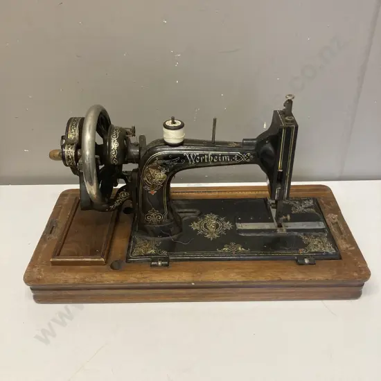 Wertheim Hand Sewing Machine #S6854540 With Wooden Case With Marquetry