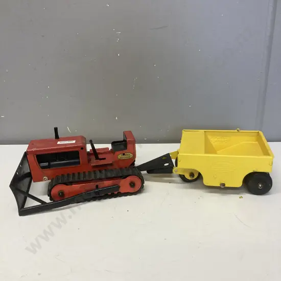Rare Vintage 1960s Tonka Bulldozer & Tonka Spread Pack - Red & Black Bulldozer, Yellow Spread Packer
