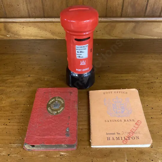 Vintage Post Office Savings Bank Book Money Box (No Key) & Passbook, Pillar Post Box Money Box