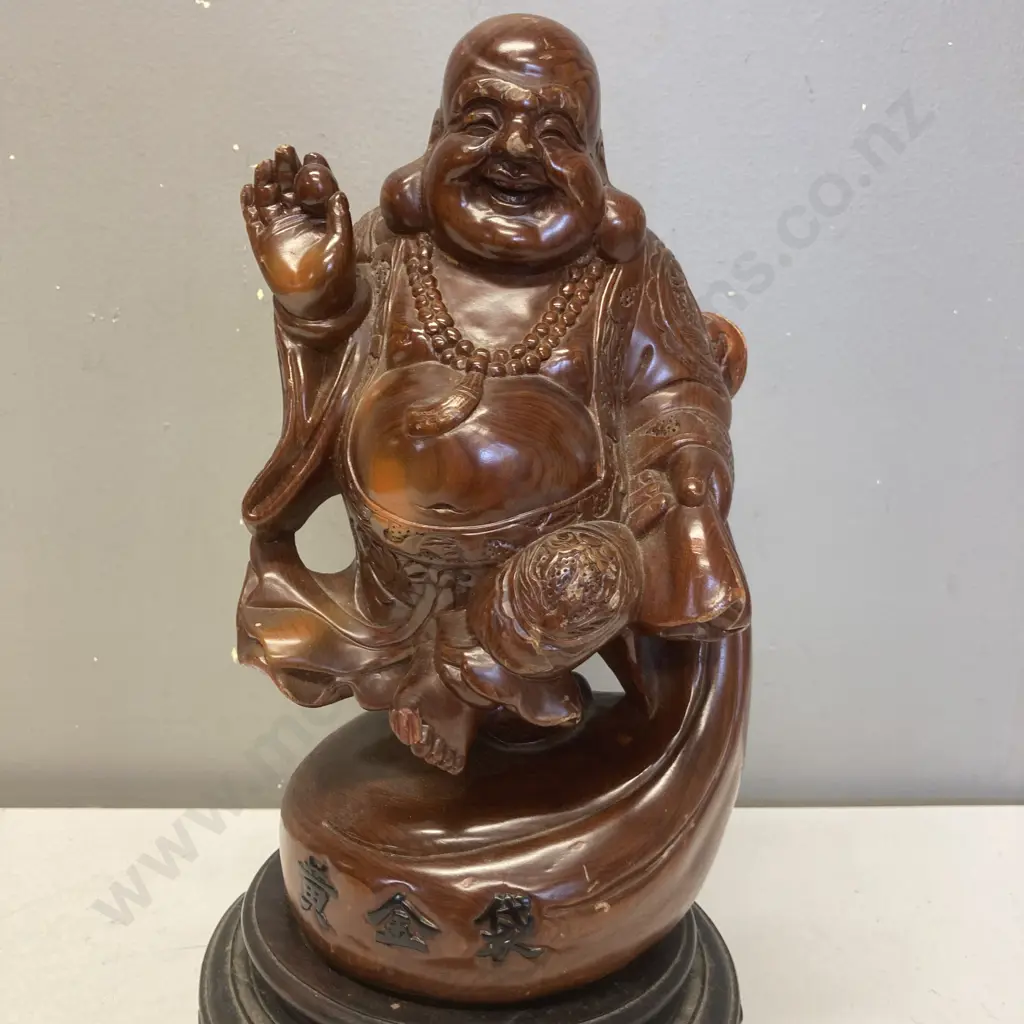 Wooden Buddha Statue On Plinth. H31cm Image 1++