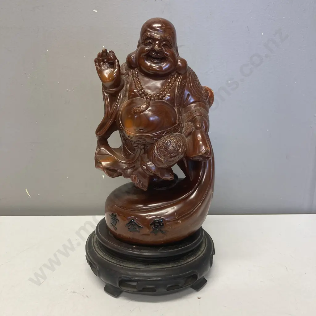 Wooden Buddha Statue On Plinth. H31cm Image 1++