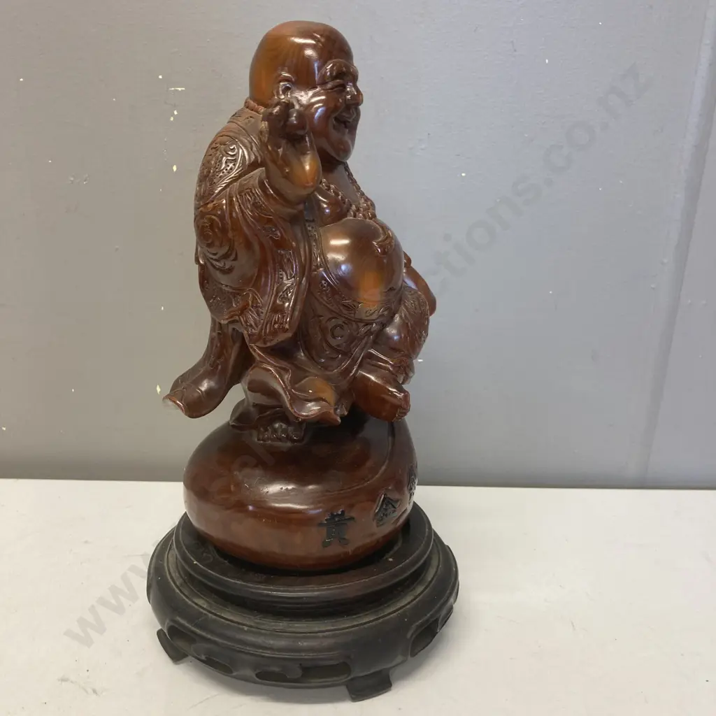 Wooden Buddha Statue On Plinth. H31cm Image 1++