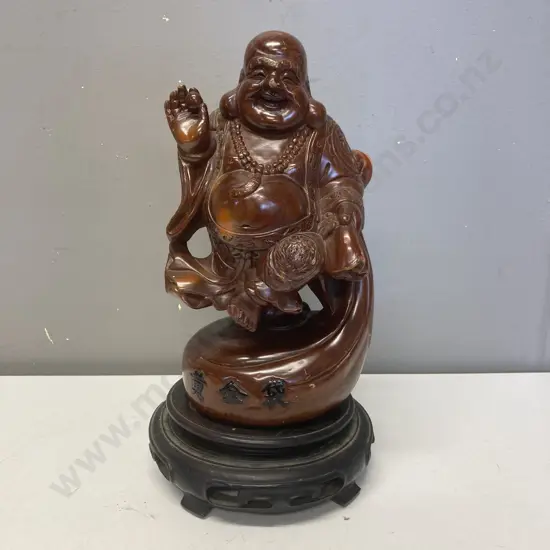 Wooden Buddha Statue On Plinth. H31cm