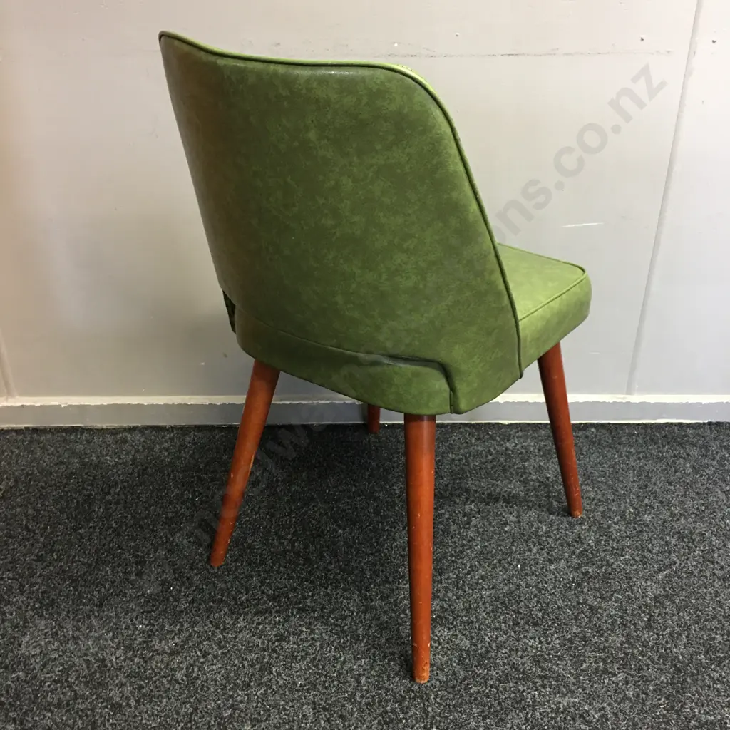 Mid Century Mahogany Framed Side Chair Green Mottled Vinyl Upholstered Seat & Back  Image 1++