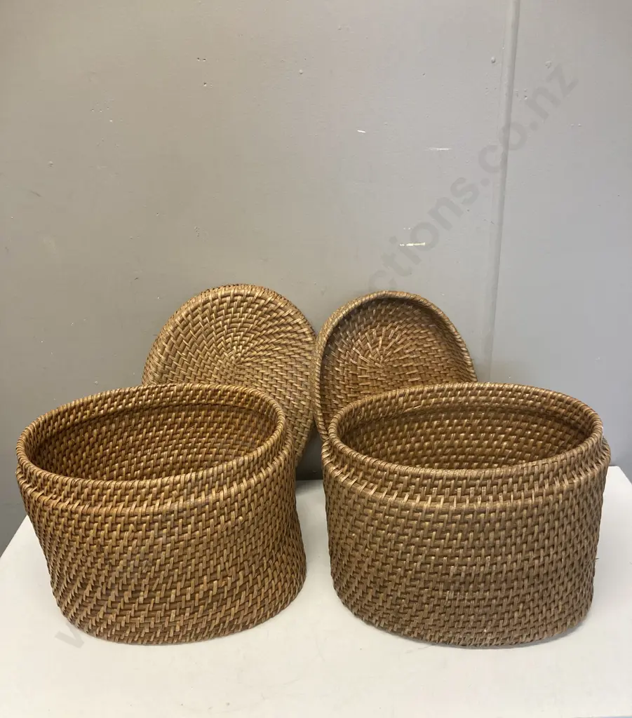 Pair of Woven Rattan Storage Baskets. H28 W36 D27cm Image 1++