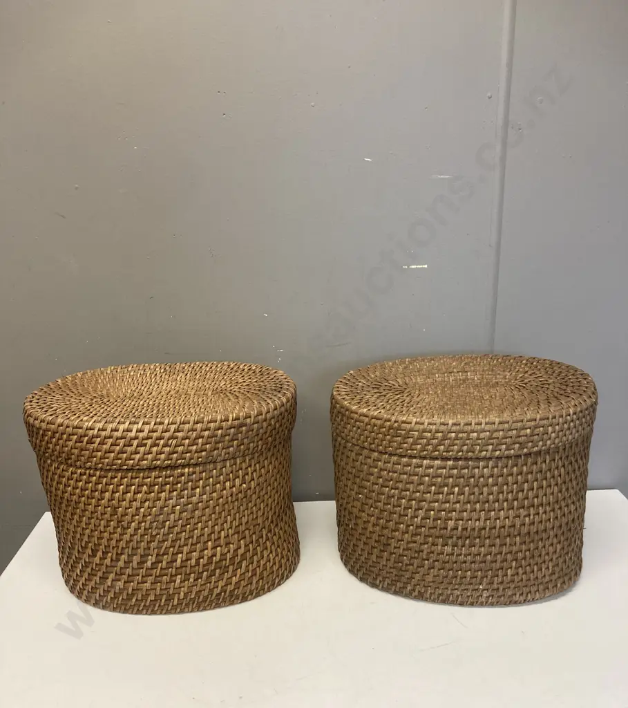 Pair of Woven Rattan Storage Baskets. H28 W36 D27cm Image 1++