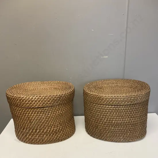 Pair of Woven Rattan Storage Baskets. H28 W36 D27cm