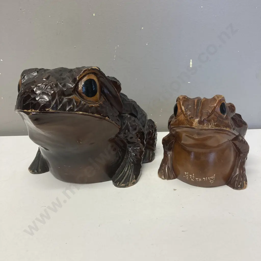 Wooden Hand Crafted Frog. 15 x 21cm With a Vietnamese Hand Crafted Frog. 12 x 15cm Image 1++