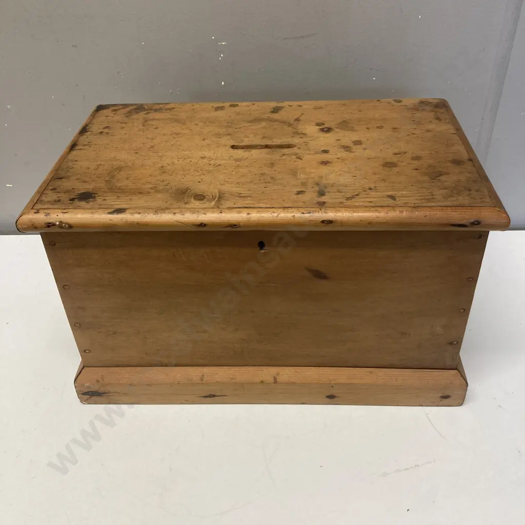 Large Antique Kauri Donation Box. H24 W40.5 D24cm Image 1++